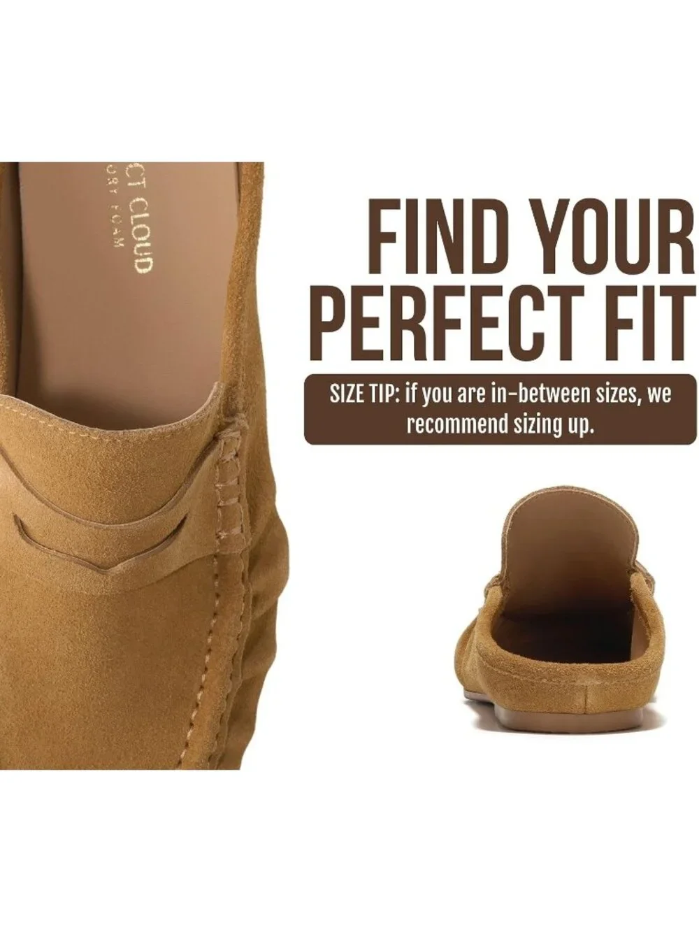 🆕Women's Tan Genuine Leather Penny Loafers Mules with Memory Foam Insole